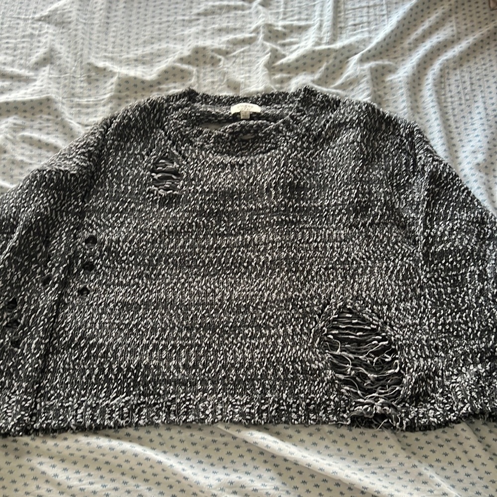 Gray distressed crop sweater